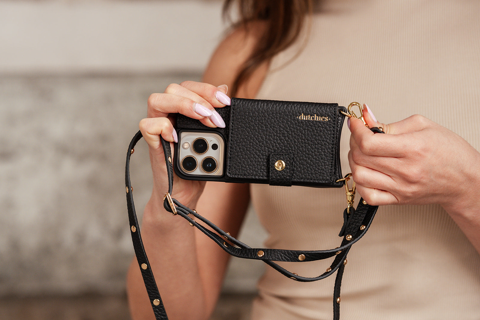 Leather phone strap with case