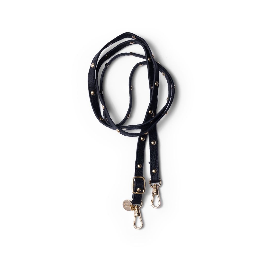 Phone Strap | Slimline Studs | Black - luxurious leather strap with gold studs from the Dutchies collection.