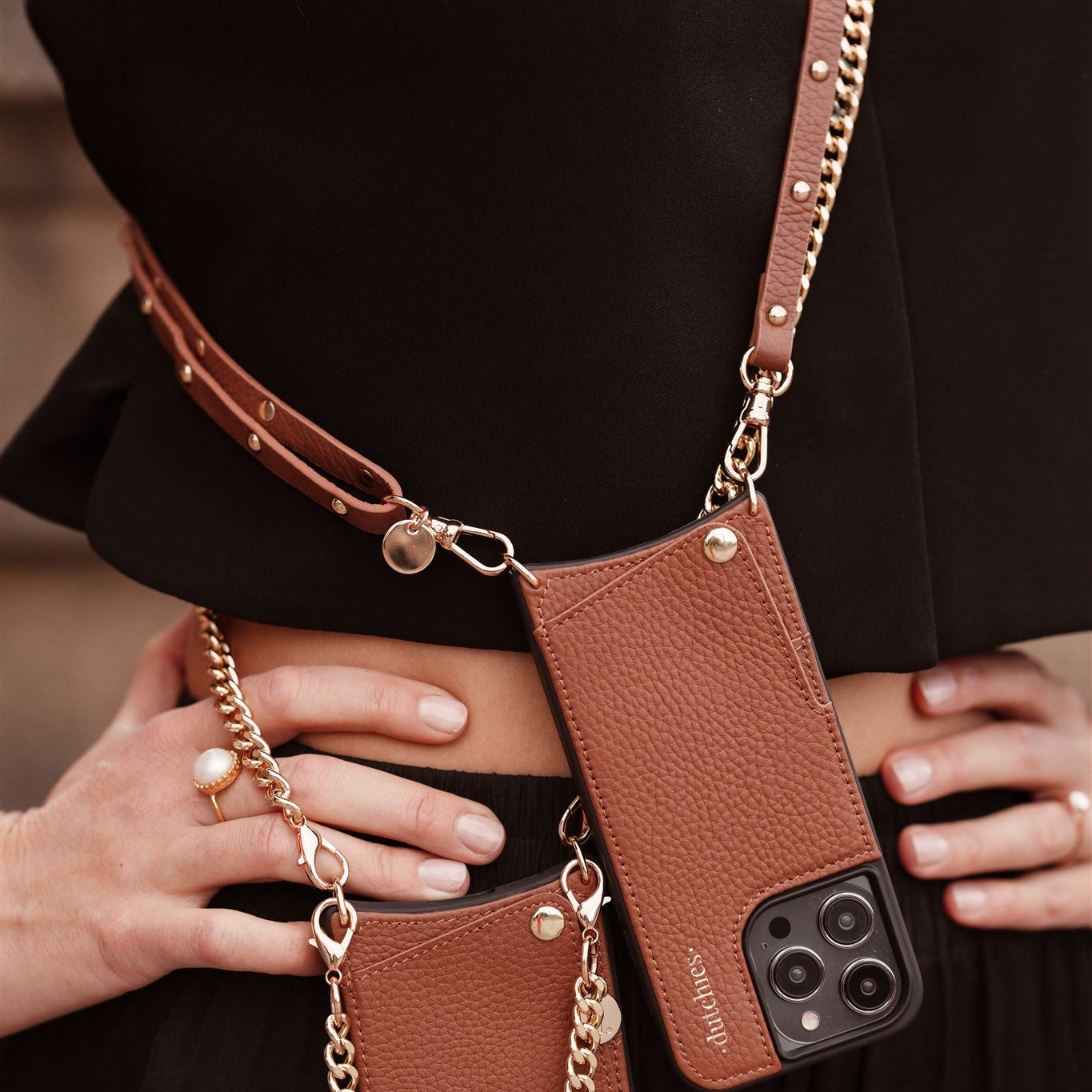 Phone Strap | Slimline Studs | Brown