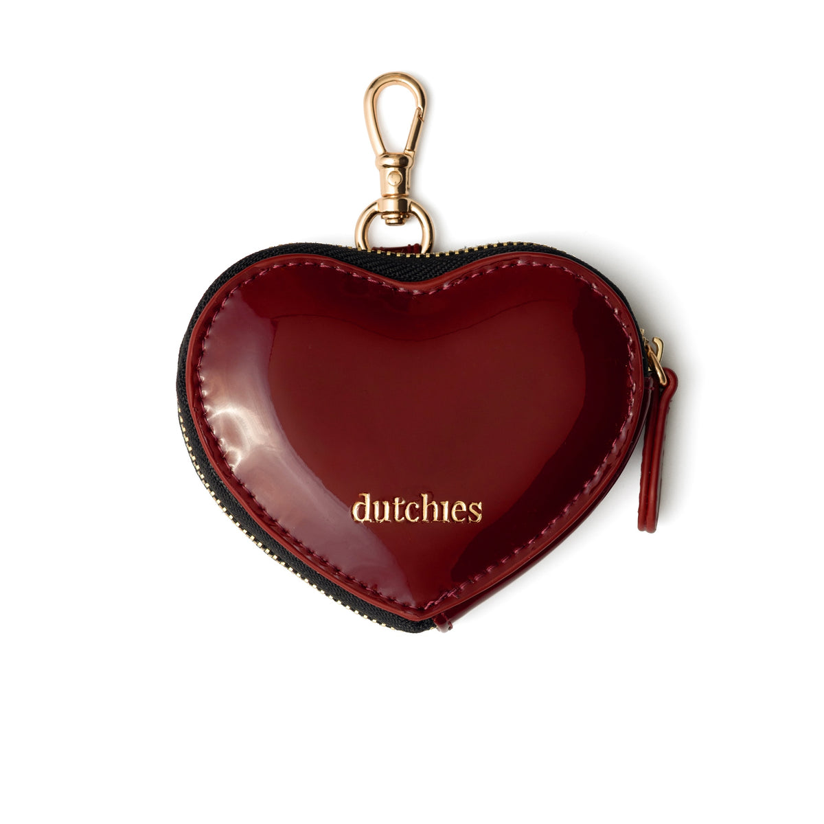 Mini Phone Bag Sarah | Gloss Red - heart-shaped genuine leather pouch with clip and gold accents.