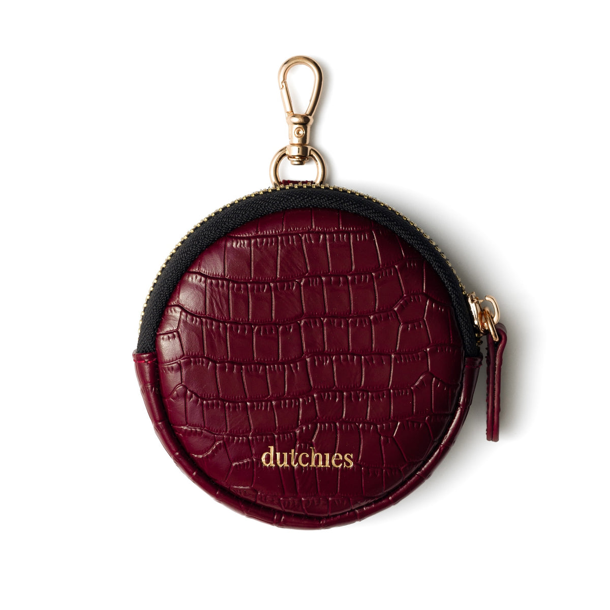 Mini Phone Bag Emma | Burgundy - round pouch in crocodile pattern with clip, perfect for essentials