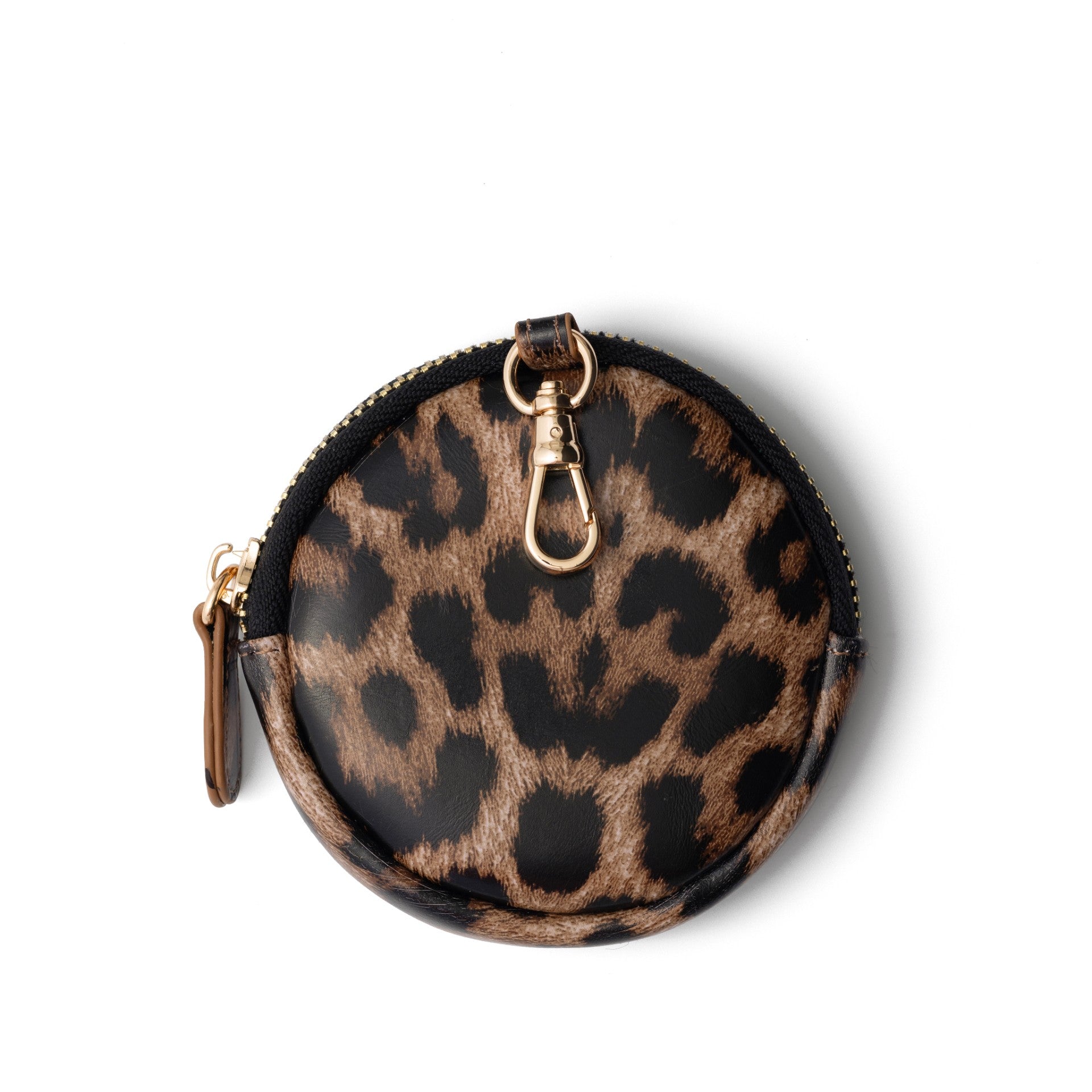 Mini Phone Bag Emma | Leopard - round leather pouch with a stylish leopard print, perfect for storing essentials.
