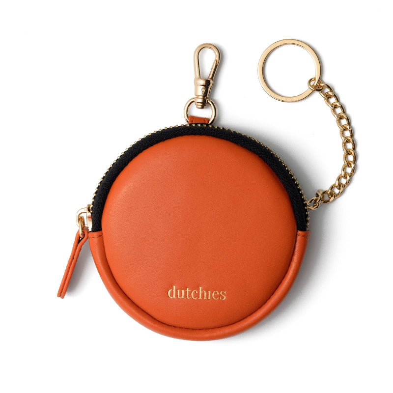 Mini Phone Bag Emma | Orange - Stylish round leather pouch with clip and chain.