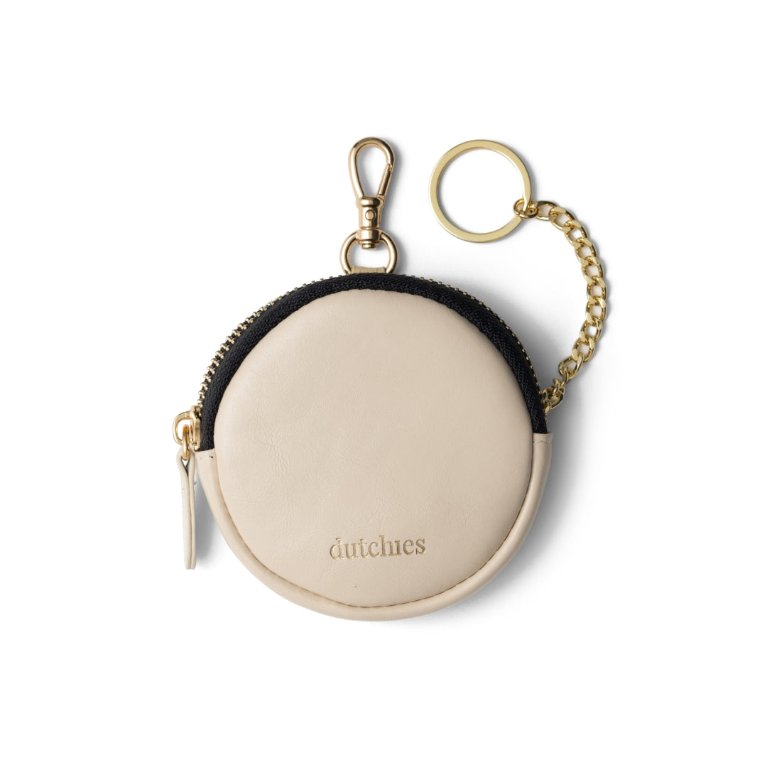 Mini Phone Bag Emma | Vanilla - Stylish round leather pouch for essentials with gold chain and clip.