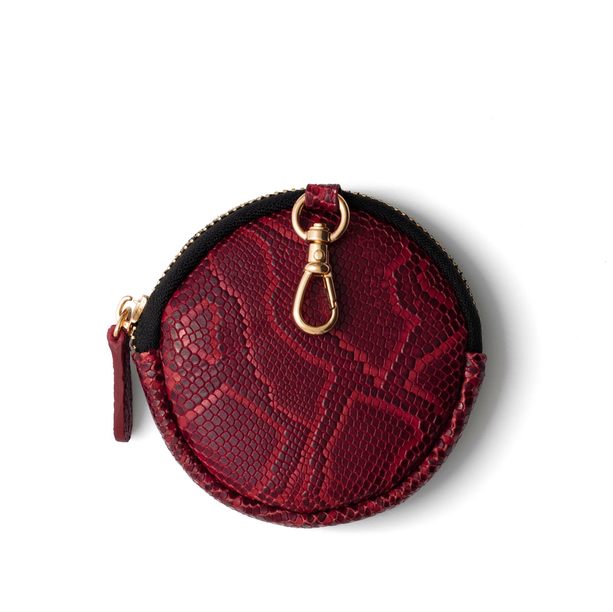 Mini Phone Bag Emma | Snake Red, stylish round pouch in red snake print, perfect for storing small essentials.