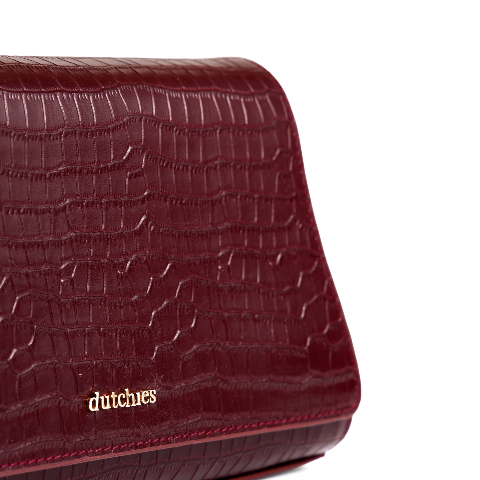 Sophie Crossbody Bag | Burgundy, luxurious genuine leather with croc print and Dutchies logo.