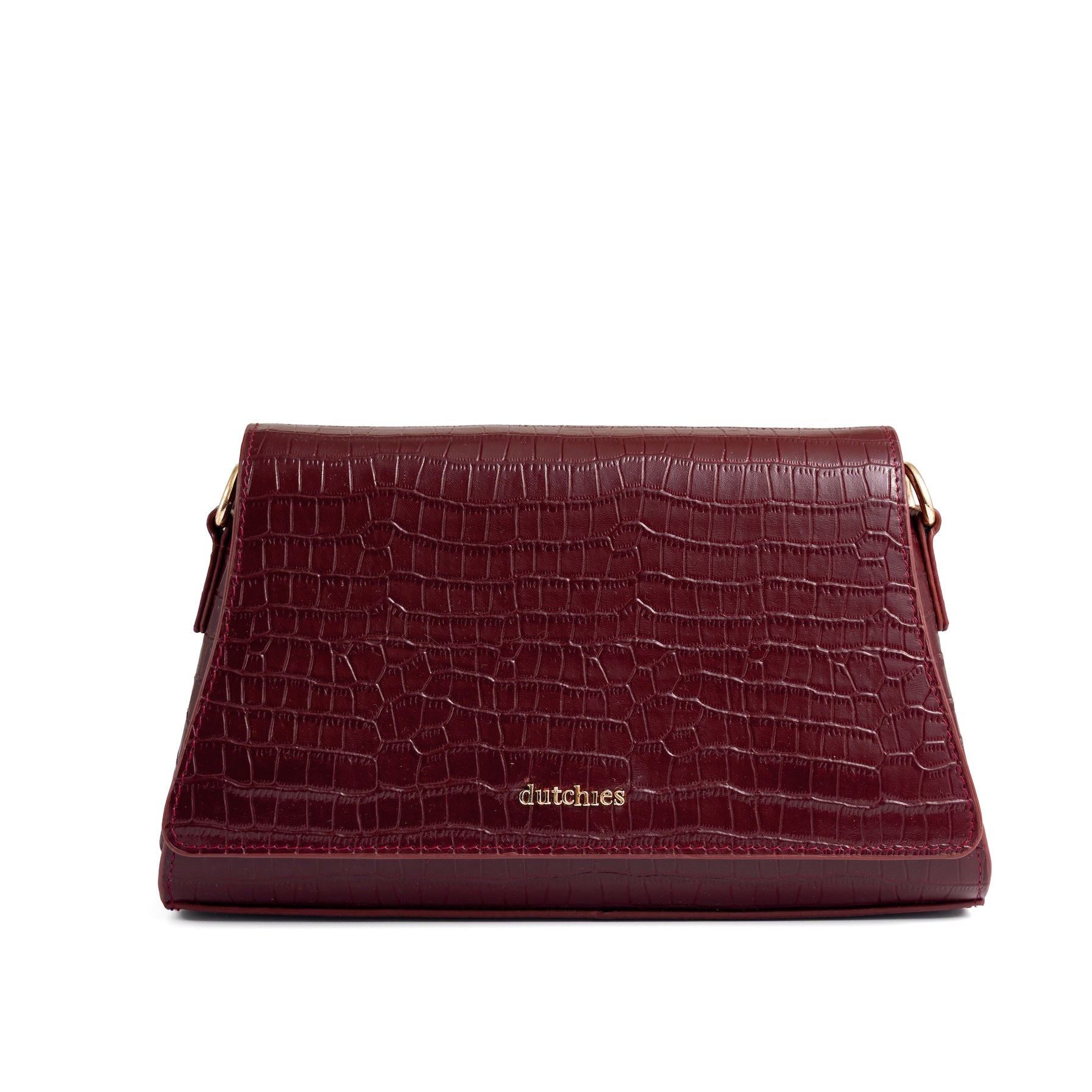Sophie Crossbody Bag | Burgundy, elegant genuine leather bag with crocodile texture and gold accents.