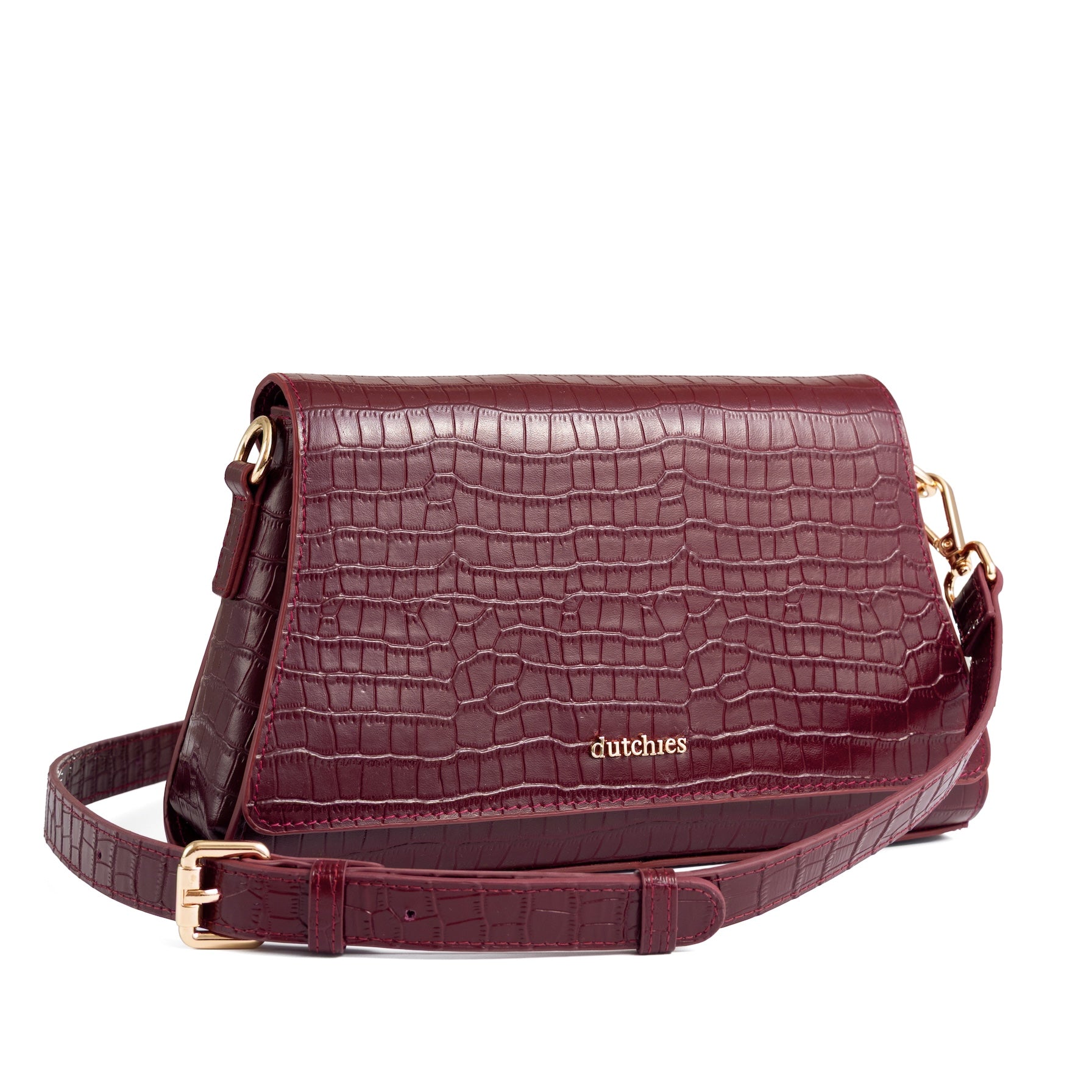 Slimline | 2 cm Strap | Burgundy - Stylish burgundy bag with crocodile texture, perfect for pairing with phone case and charm.