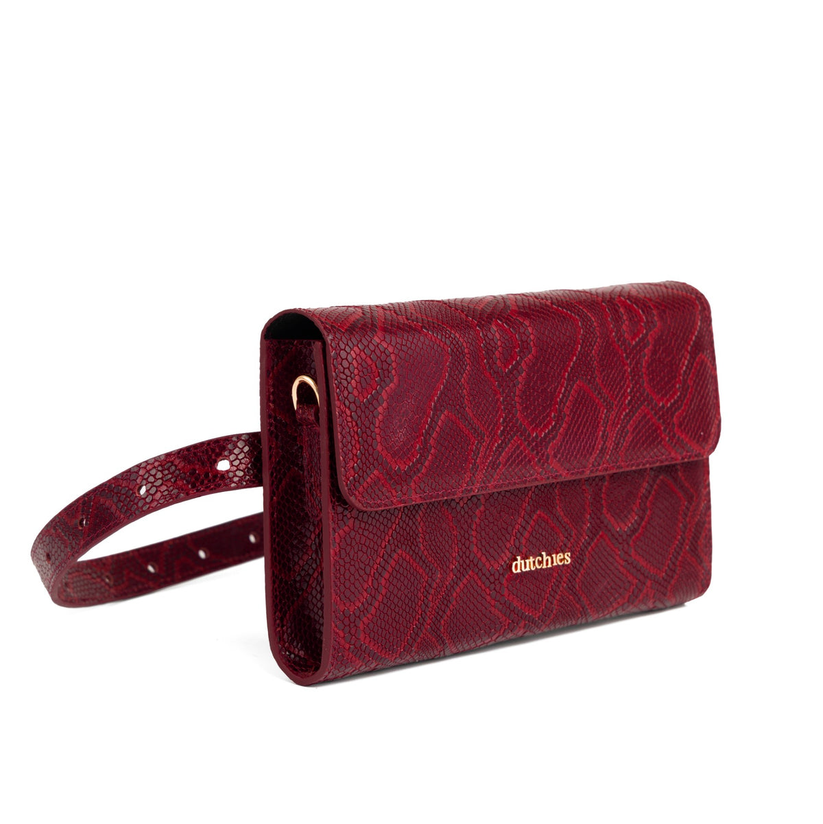Belt Bag | Alei | Snake Red - compact snake print leather bag with secure closures for hands-free style.