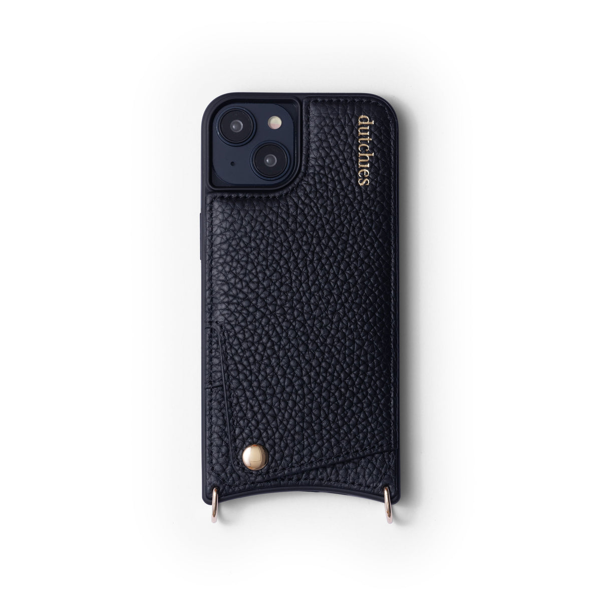 iPhone Case | Black with cardholder, handcrafted leather, premium finishes, and snap button closure for essentials.
