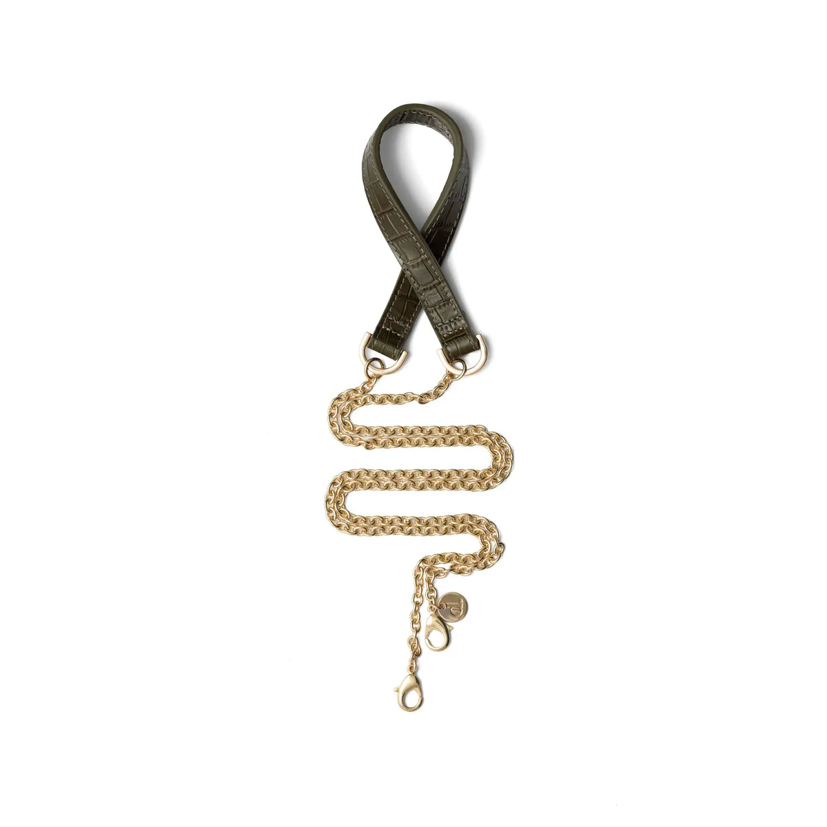 Phone Chain | Spanish | Olive Green, trendy handmade phone chain with gold links for a stylish look.