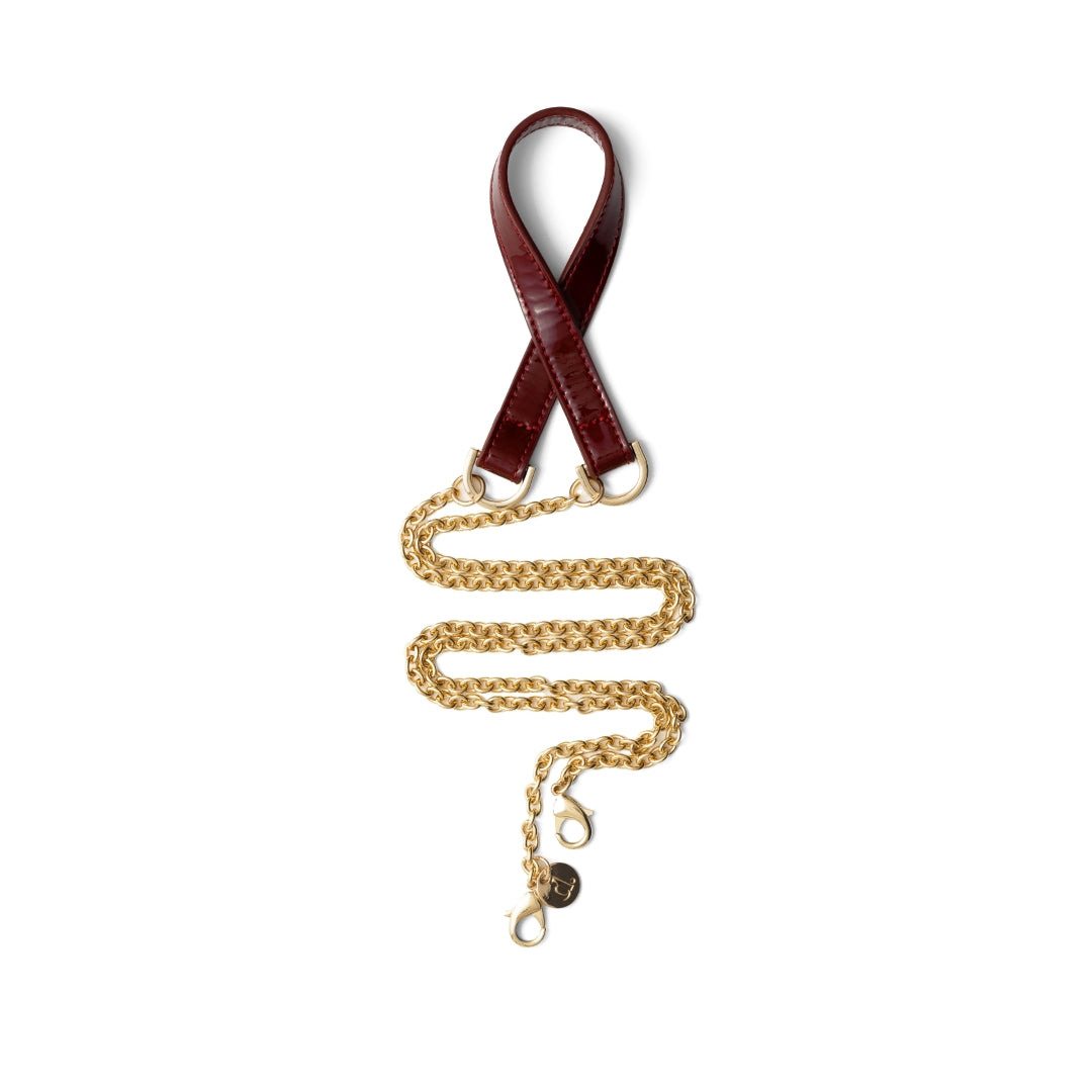 Phone Chain | Spanish | Gloss Red, stylish burgundy and gold chain for hands-free convenience.