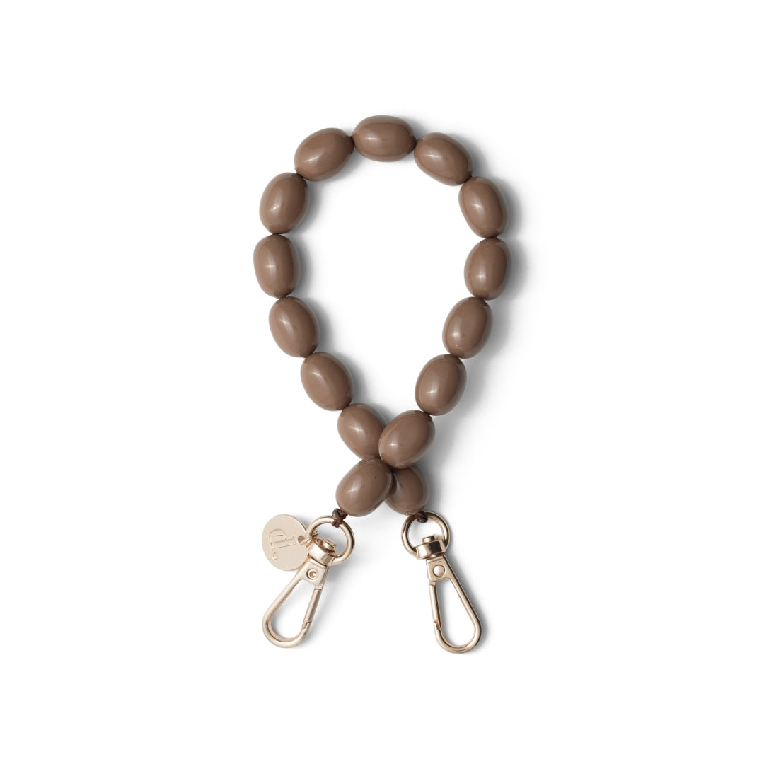 Phone Charm | Beaded | Rachel in brown with gold clasps, stylish and functional accessory for your device.