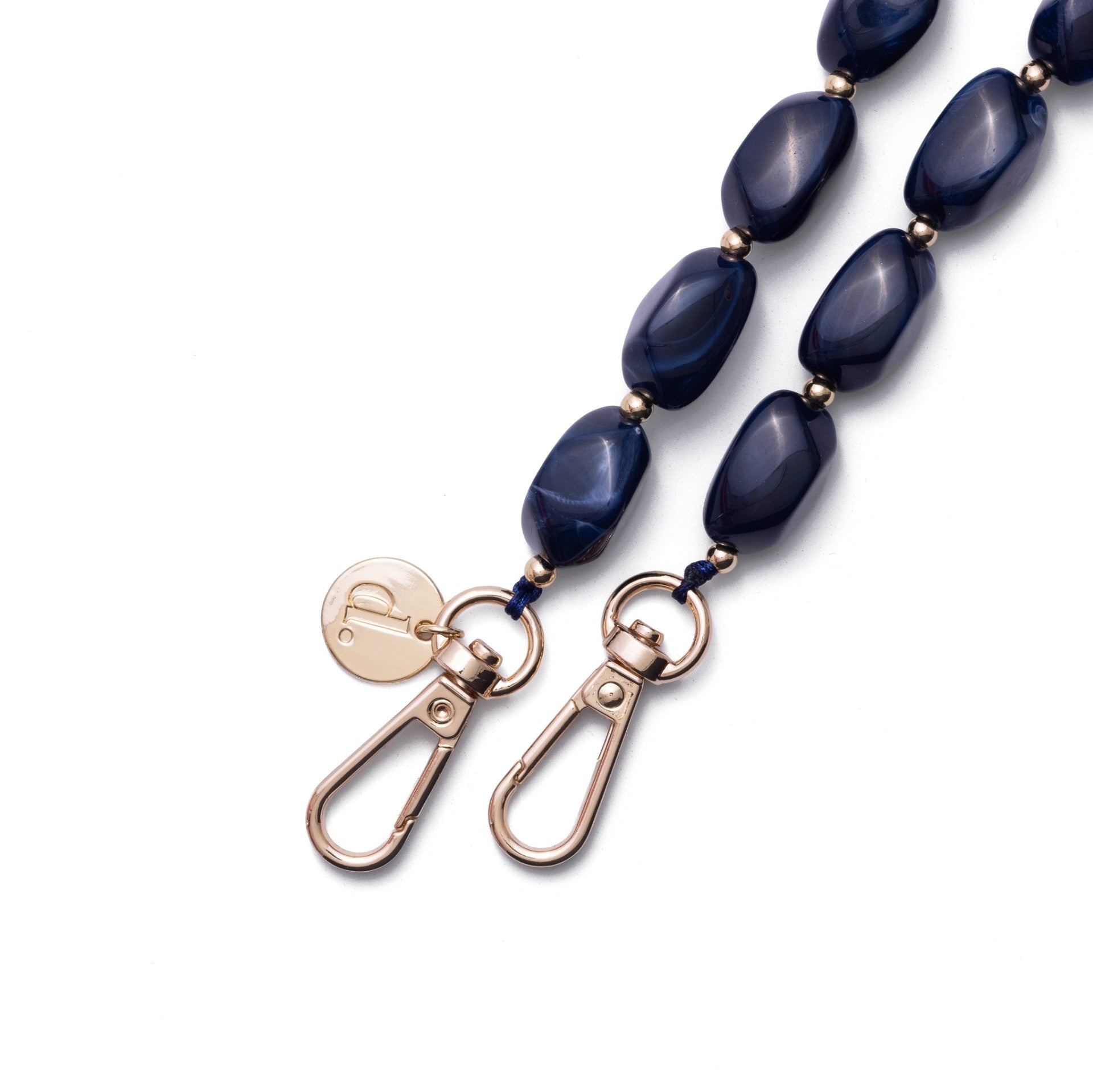 Phone Charm | Beaded | Diana - Blue mobile phone charm with stylish gold clips and beads.