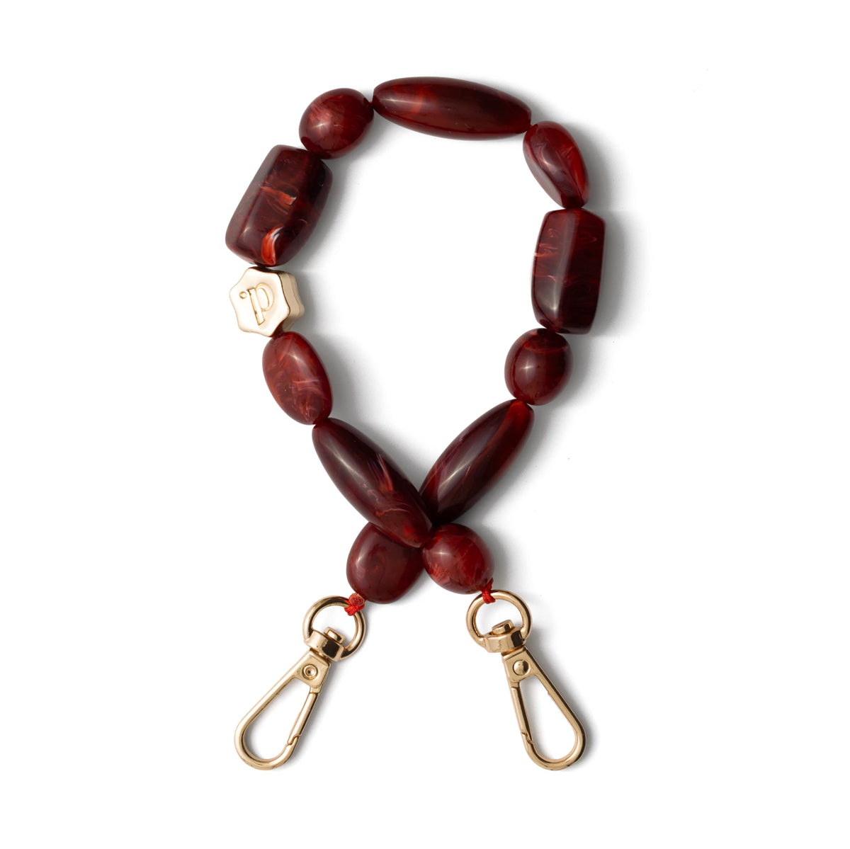 Phone Charm | Beaded | Stevie in red with gold tone clasps, inspired by entrepreneur Stephanie Shirley.
