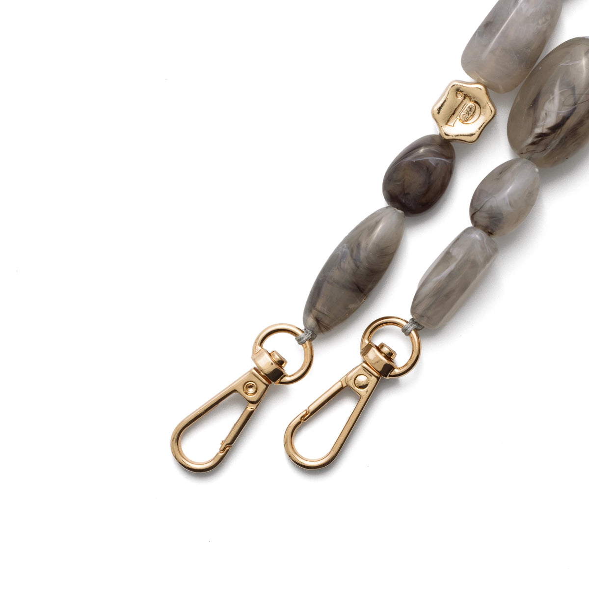 Phone Charm | Beaded | Ada - Close-up of the elegant grey beads and gold clasps, showcasing innovation and style.