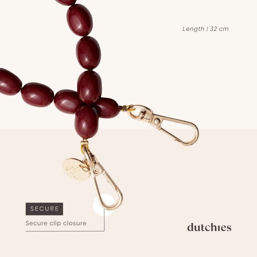 Secure clip closure on beaded phone charm, showcasing elegant design and practicality for Phone Charm | Beaded | Charley.