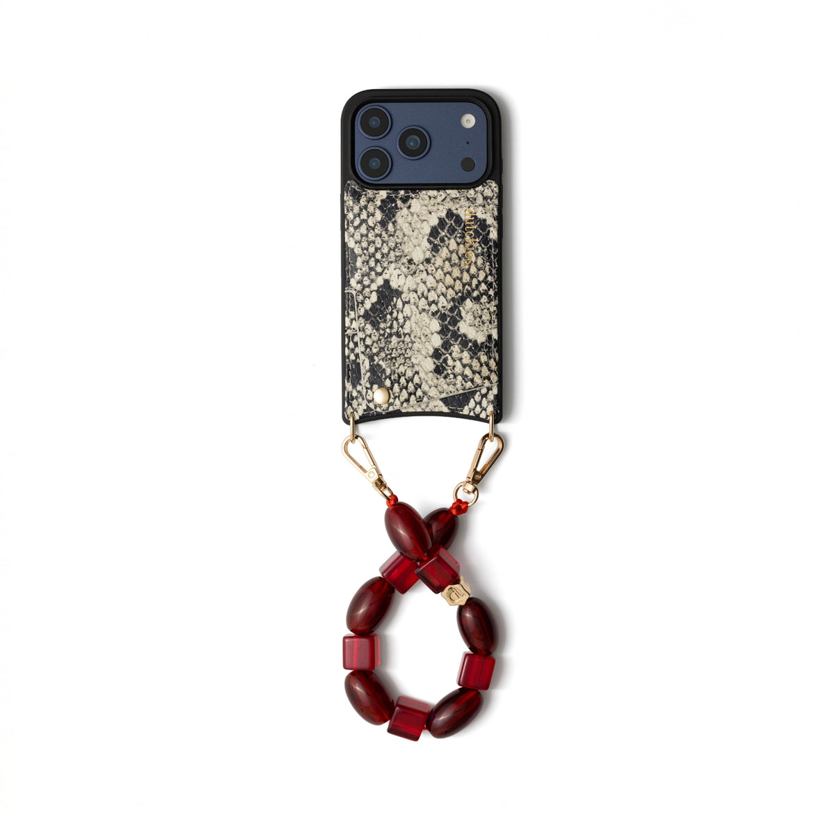 Charm Set | iPhone | Snake | Franky showcased with a chic snake print case and vibrant red charm.