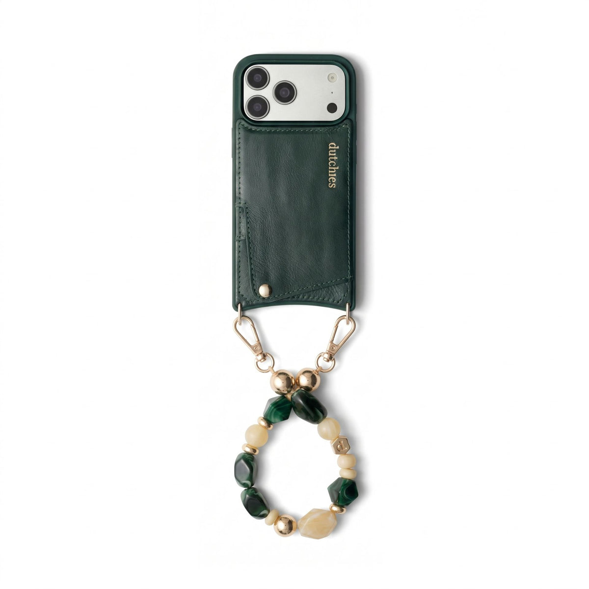 Charm Set | iPhone | Forest Green | Harriet - Leather phone case with beaded phone charm.