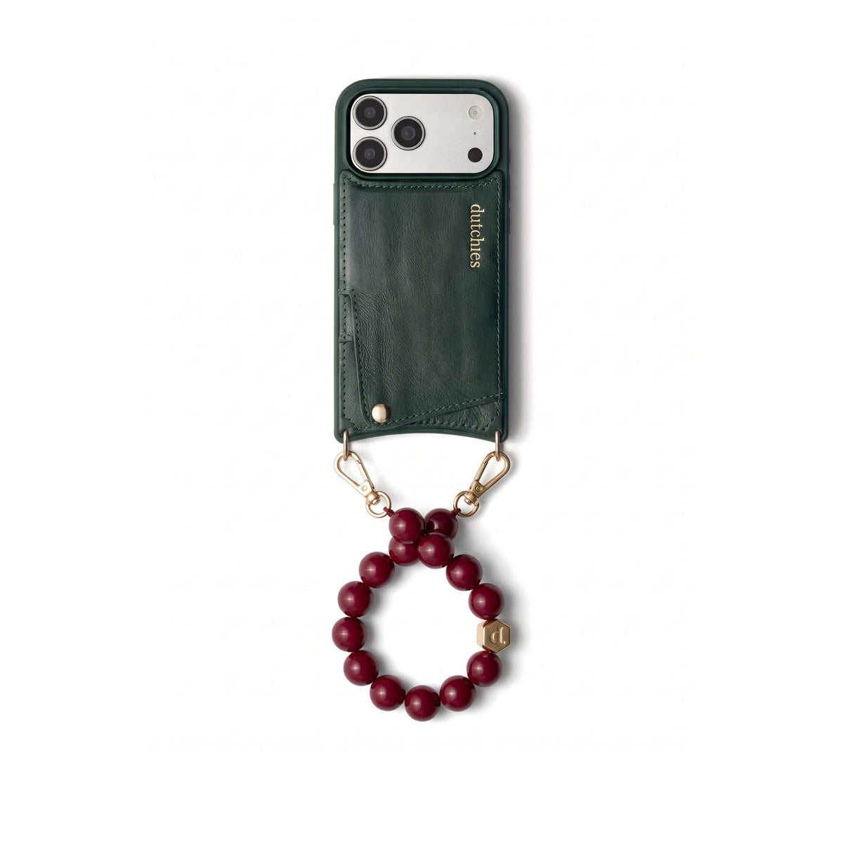 Charm Set | iPhone | Forest Green | Iris - Leather phone case with beaded phone charm.