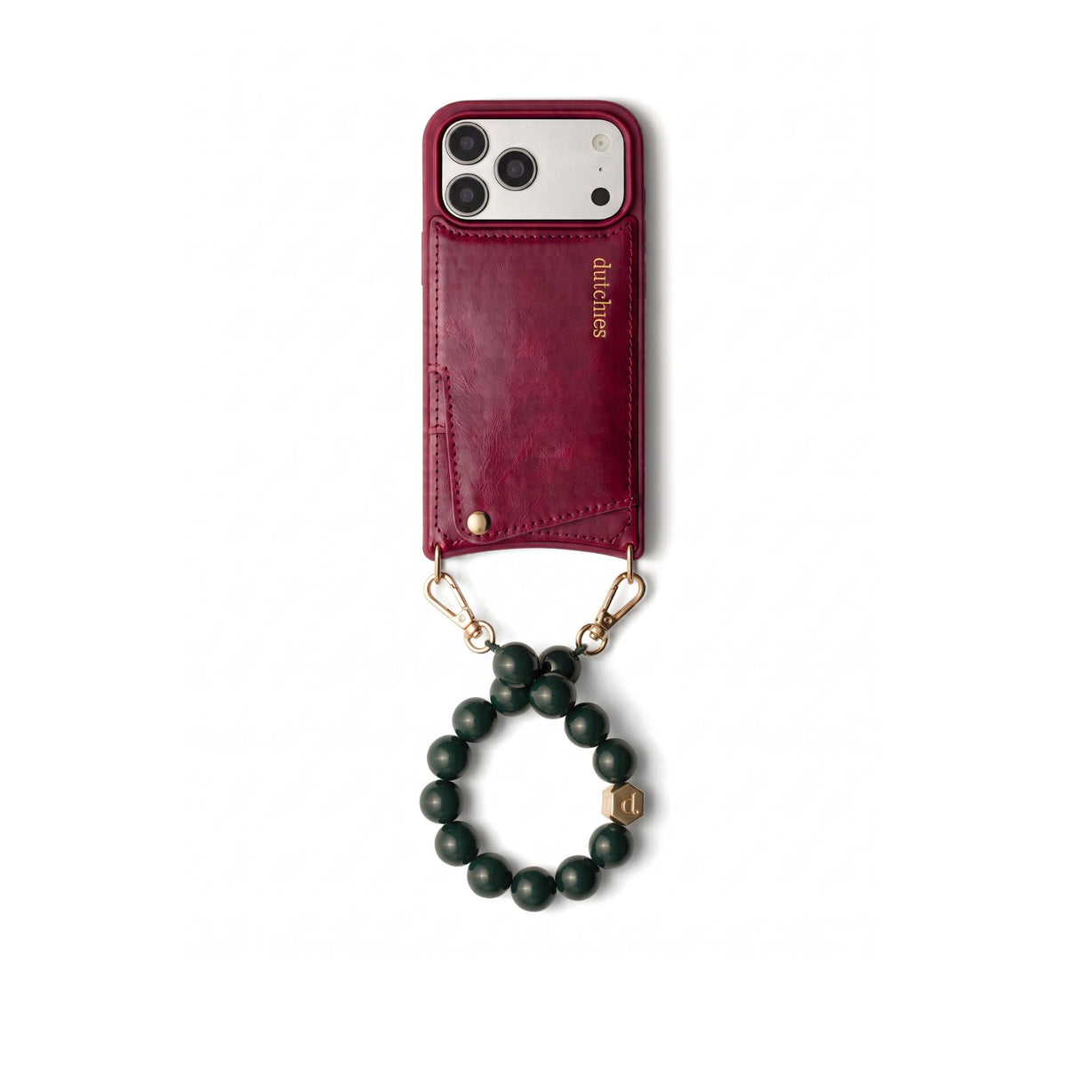 Charm Set | iPhone | Raspberry Red | Stella - Leather phone case with beaded phone charm.