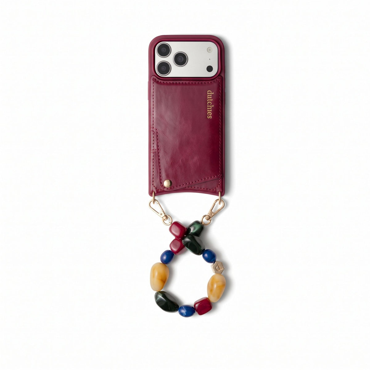 Charm Set | iPhone | Raspberry Red | Lizzy - Leather phone case with beaded phone charm.