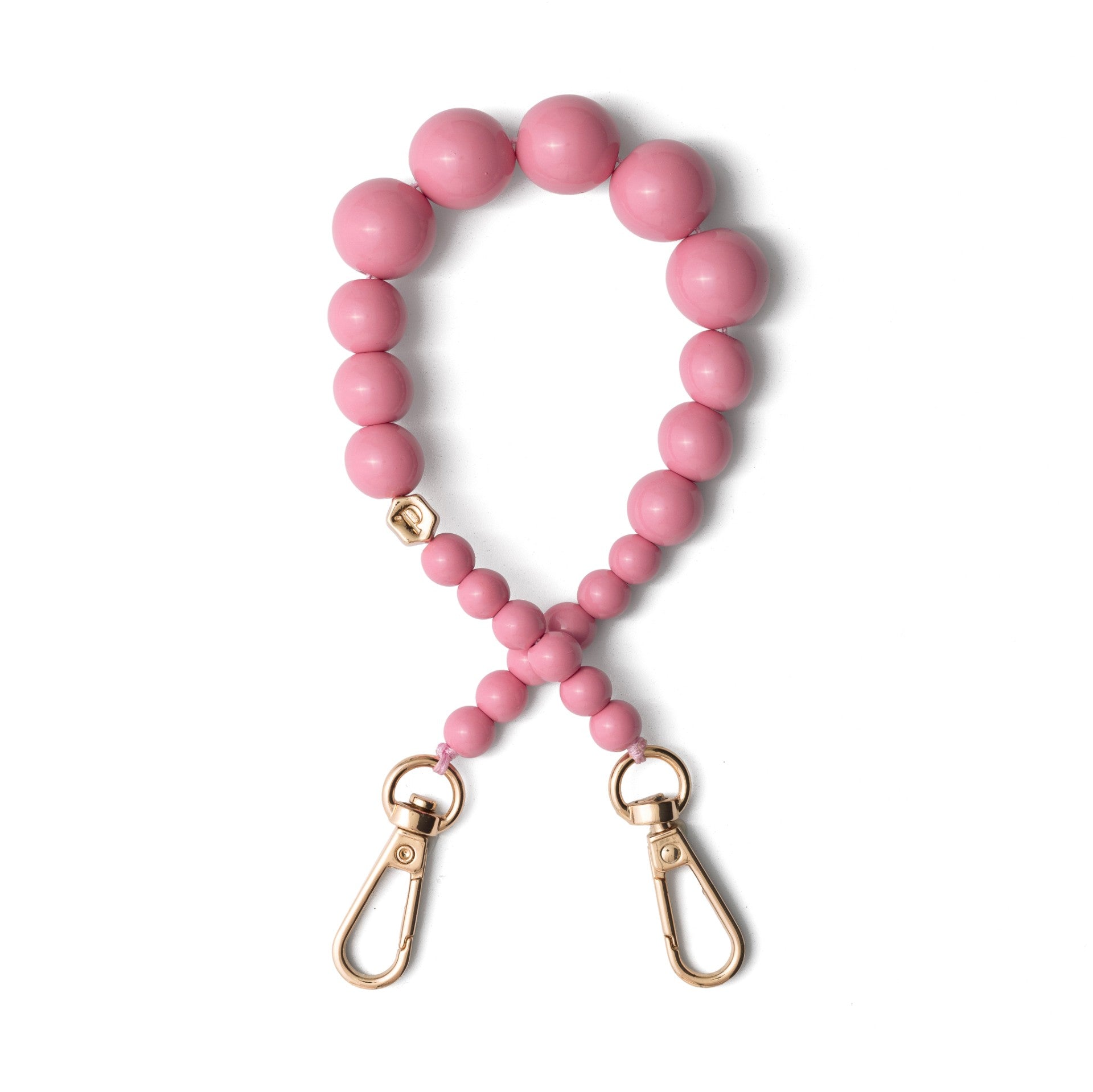 Phone Charm | Beaded | Alexandra - Pink beaded phone charm strap with gold clips for stylish accessories.