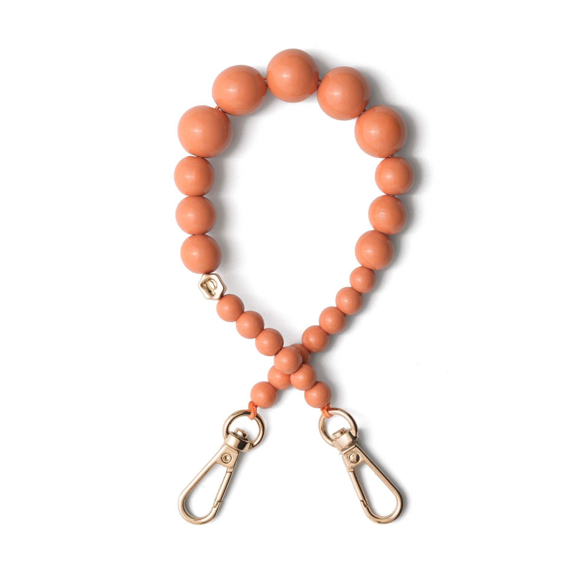 Phone Charm | Beaded | Freya: A stylish orange phone charm strap with gold clasps.