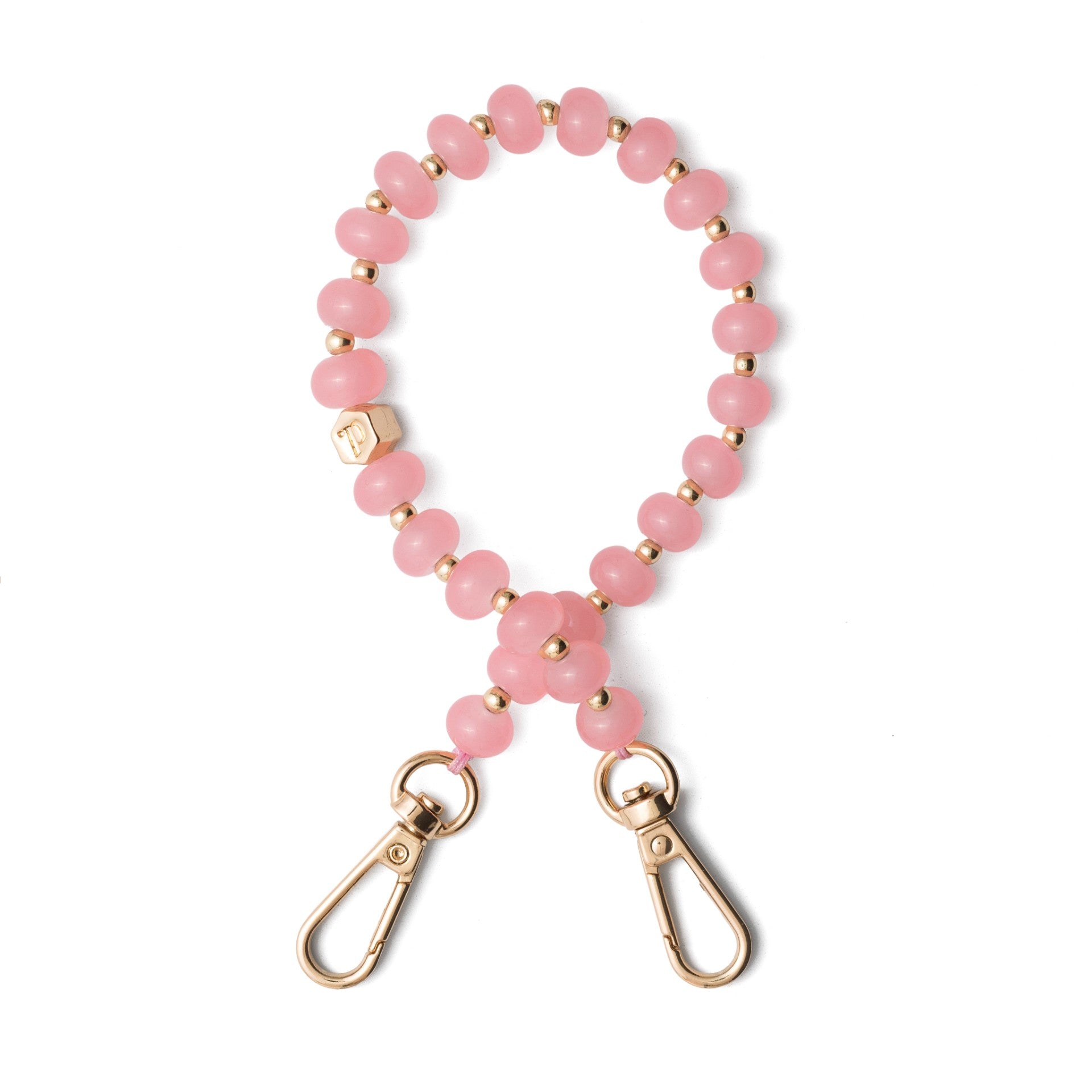 Phone Charm | Beaded | Jeanne - pink beaded charm with gold accents and clips.