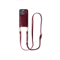 Classic set | iPhone | Burgundy phone case with cardholder and strap, perfect for stylish convenience.