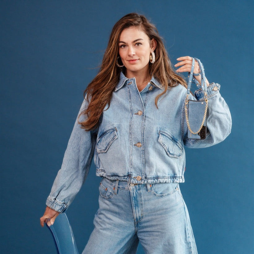 Slimline | Boucles d'oreilles perles avec attache | Denim