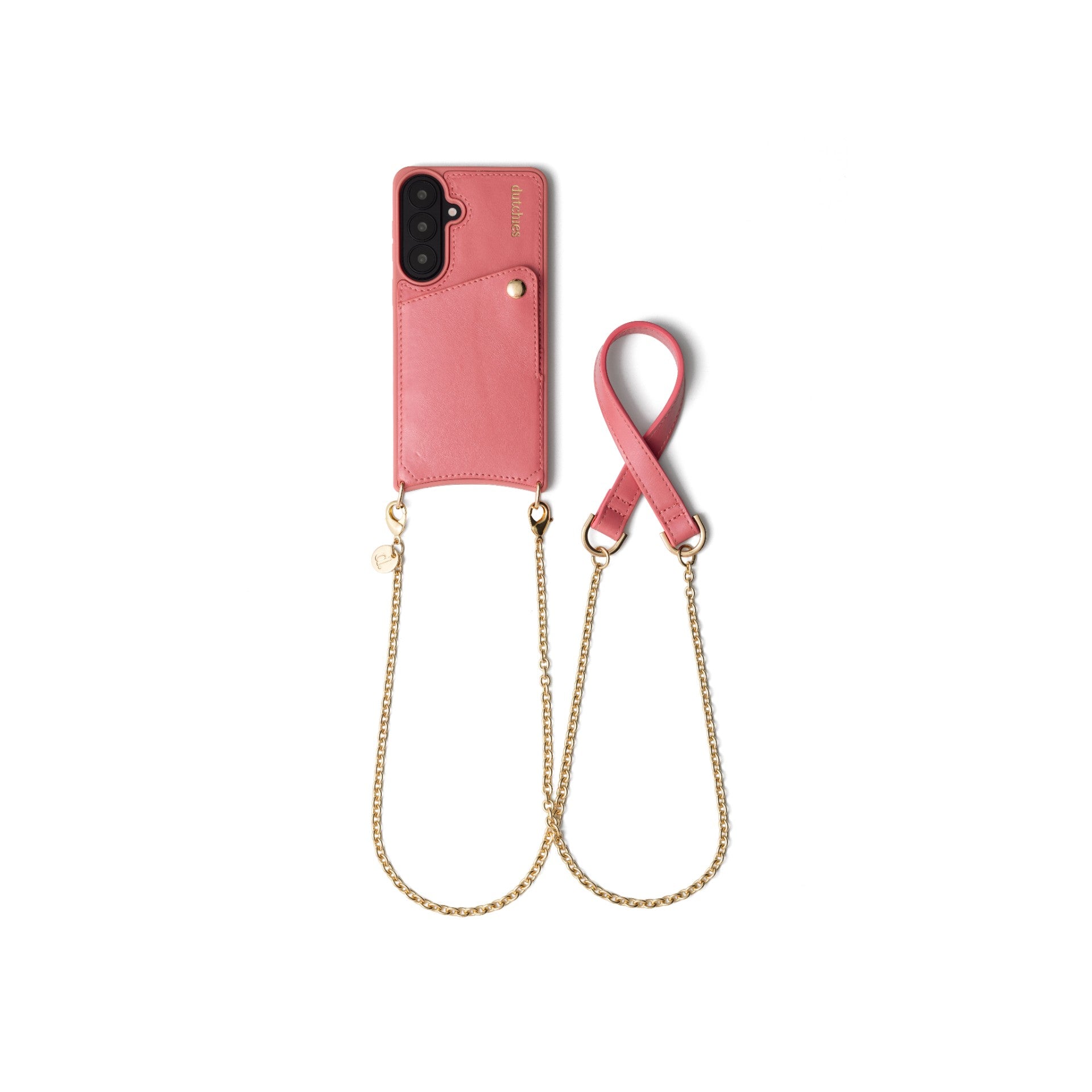 Spanish Chain Set | Samsung | Pink featuring a stylish pink leather case with a gold chain.