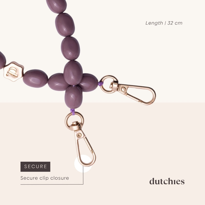 Phone Charm | Beaded | Eileen showing secure clip closure and mauve beads, perfect for stylish and functional use.