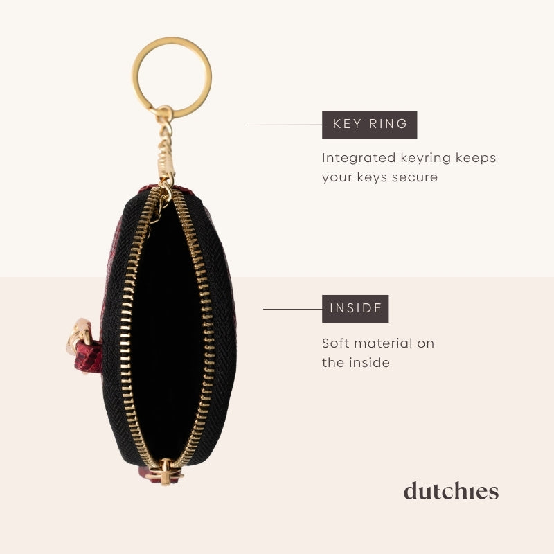 Mini Phone Bag Emma | Snake Red showing integrated keyring and soft interior for secure storage.