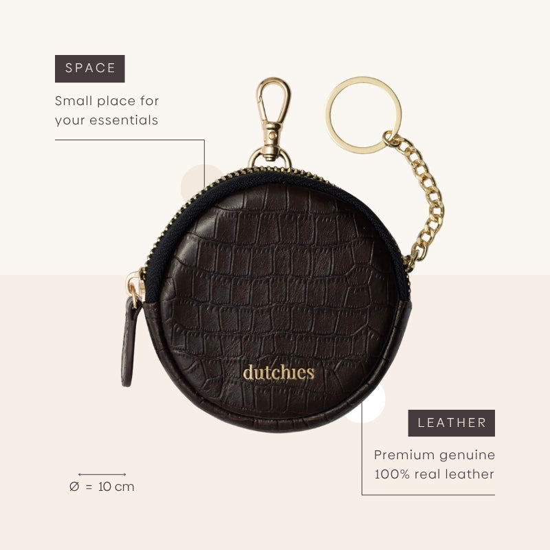 Mini Phone Bag Emma | Chocolate Brown, a chic round pouch made from genuine leather for essentials on the go.