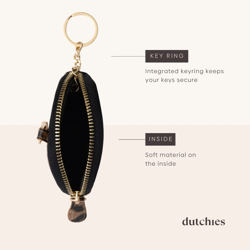 Mini Phone Bag Emma | Leopard showing key ring and soft interior design for secure storage.