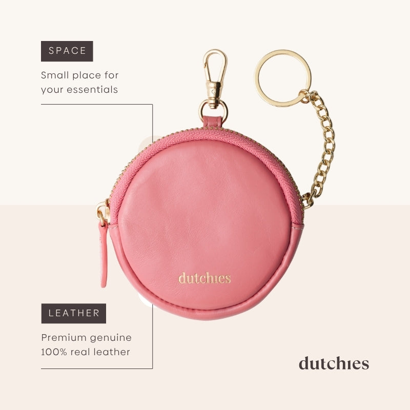 Mini Phone Bag Emma | Pink round pouch in genuine leather for essentials on the go.