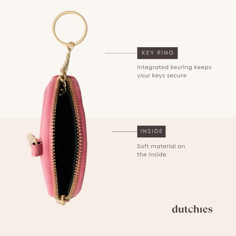 Mini Phone Bag Emma | Pink showing key ring and soft interior for secure storage and stylish design.