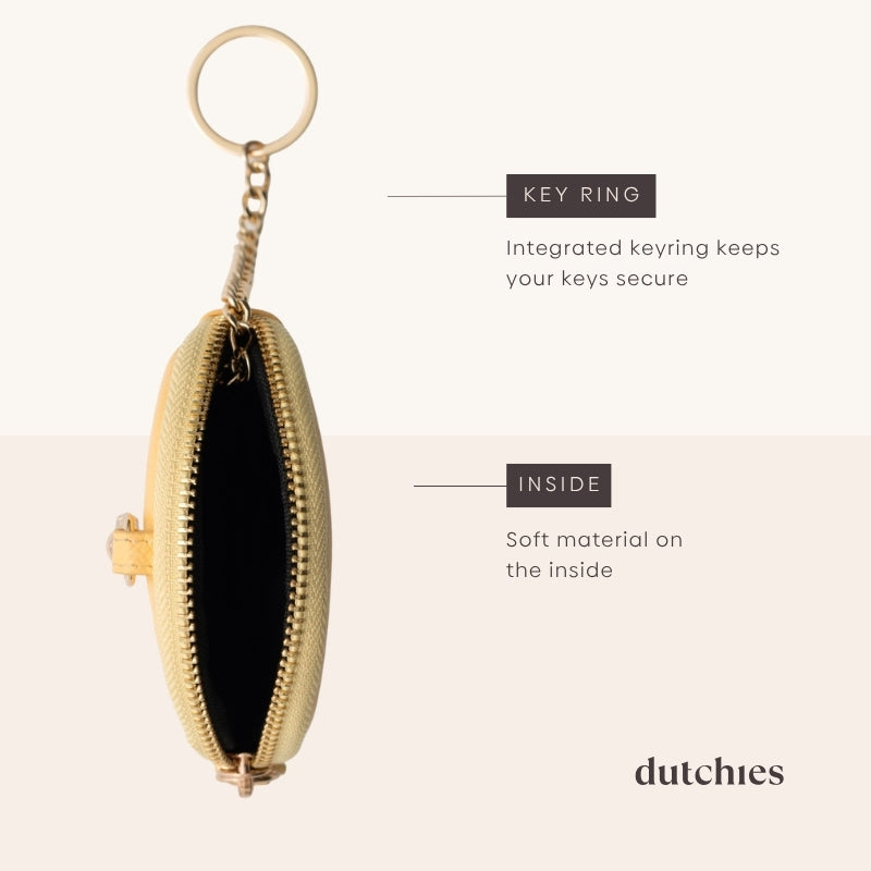 Mini Phone Bag Emma | Yellow showing key ring and soft interior material details.