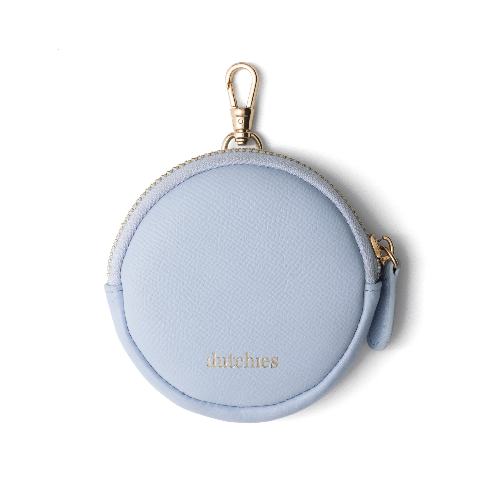 Mini Phone Bag Emma | Blue - round leather pouch with gold accents, perfect for small essentials.