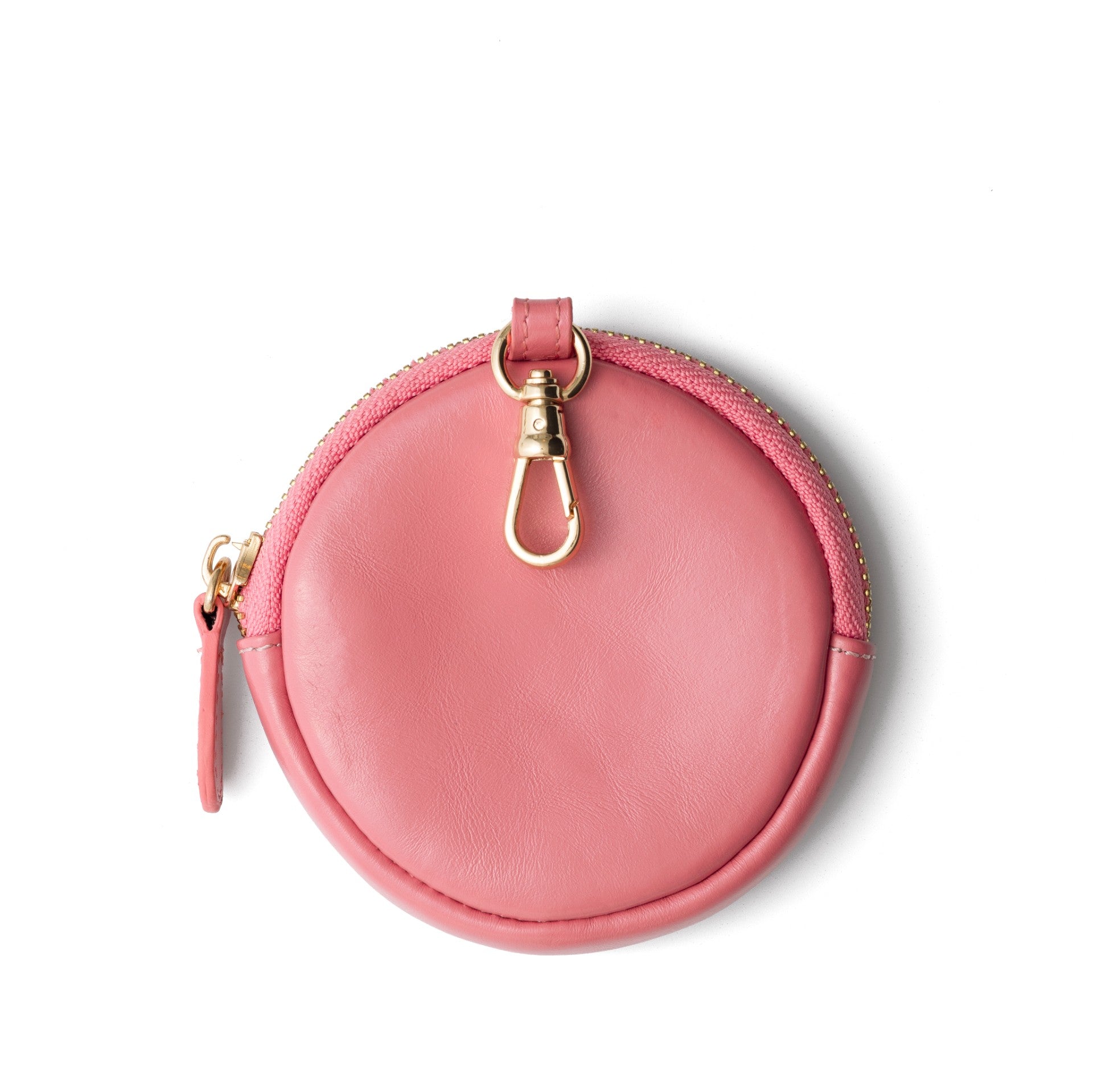 Mini Phone Bag Emma | Pink - round pink leather pouch with clip for small essentials