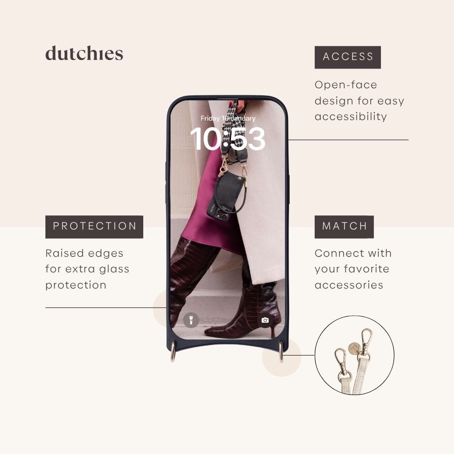 iPhone Case | Vanilla showcasing open-face design, raised edges for protection, and accessory match features.