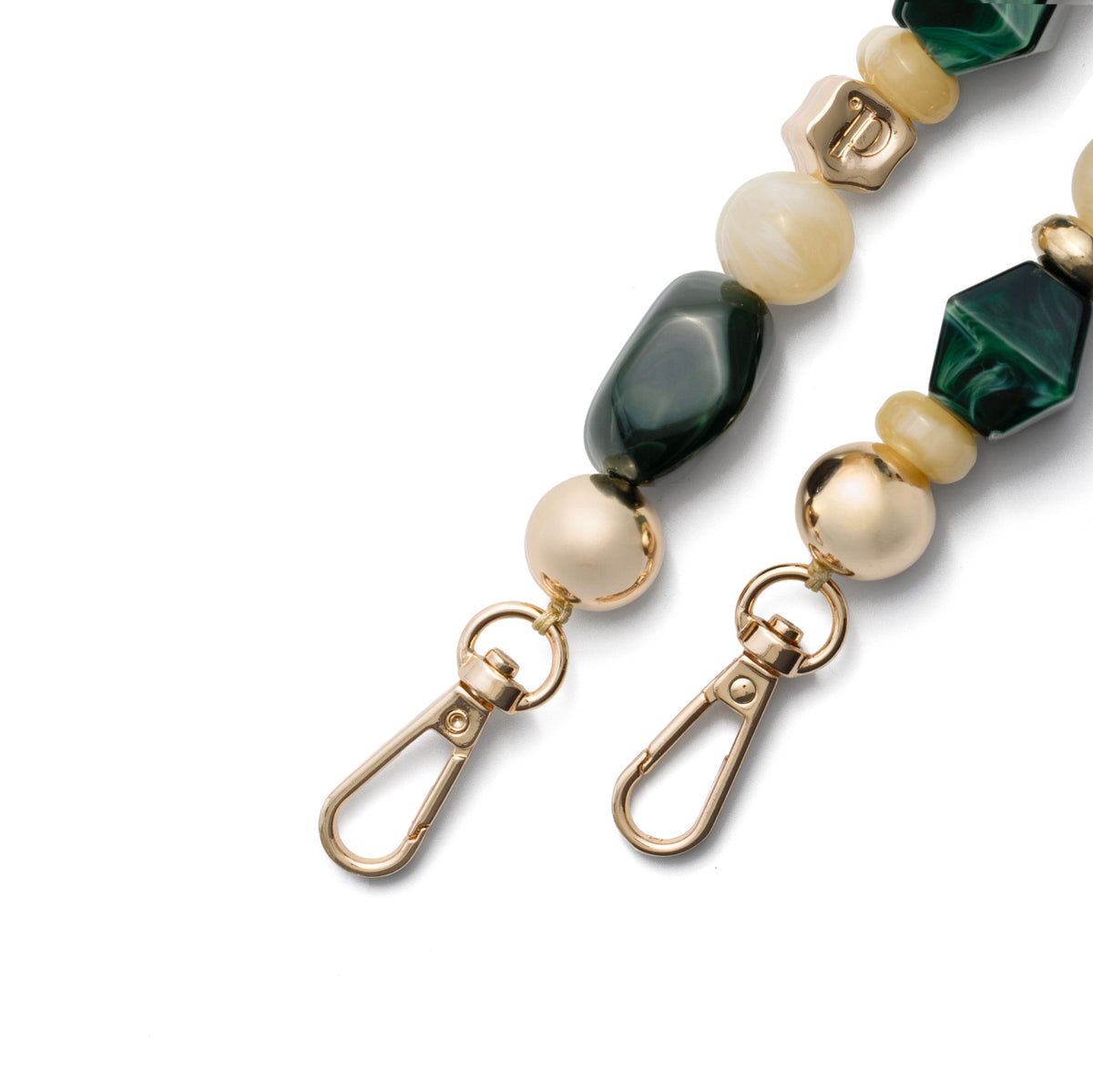 Phone Charm | Beaded | Harriet, forest green beads with gold accents, perfect for a stylish accessory.