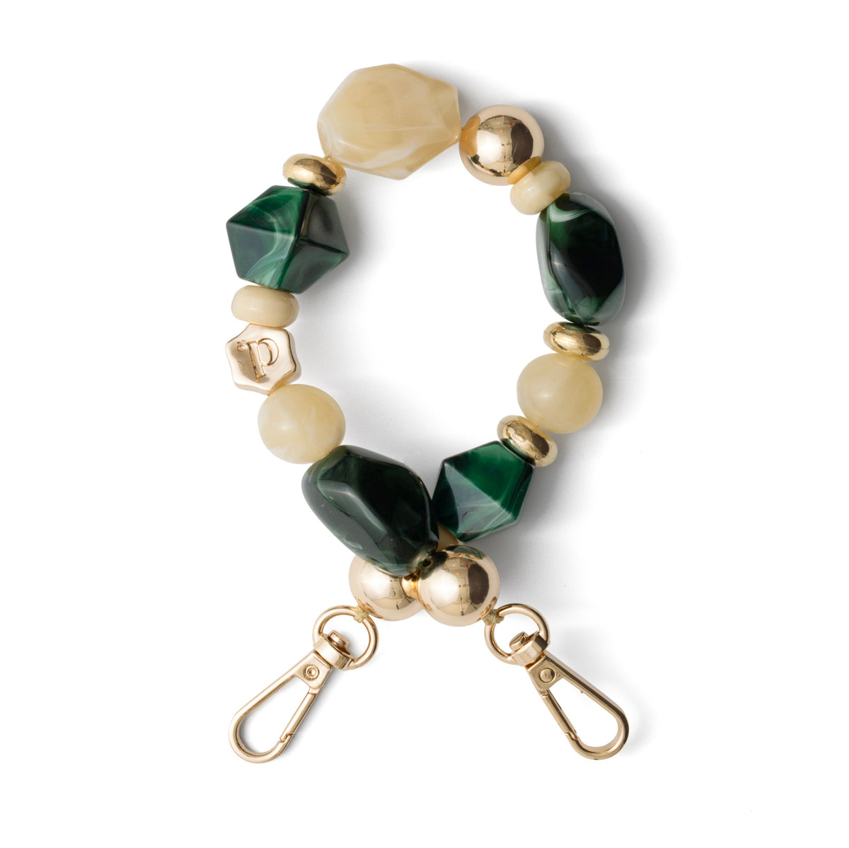 Phone Charm | Beaded | Harriet - forest green beaded charm with gold accents, part of the Power Women-collection.