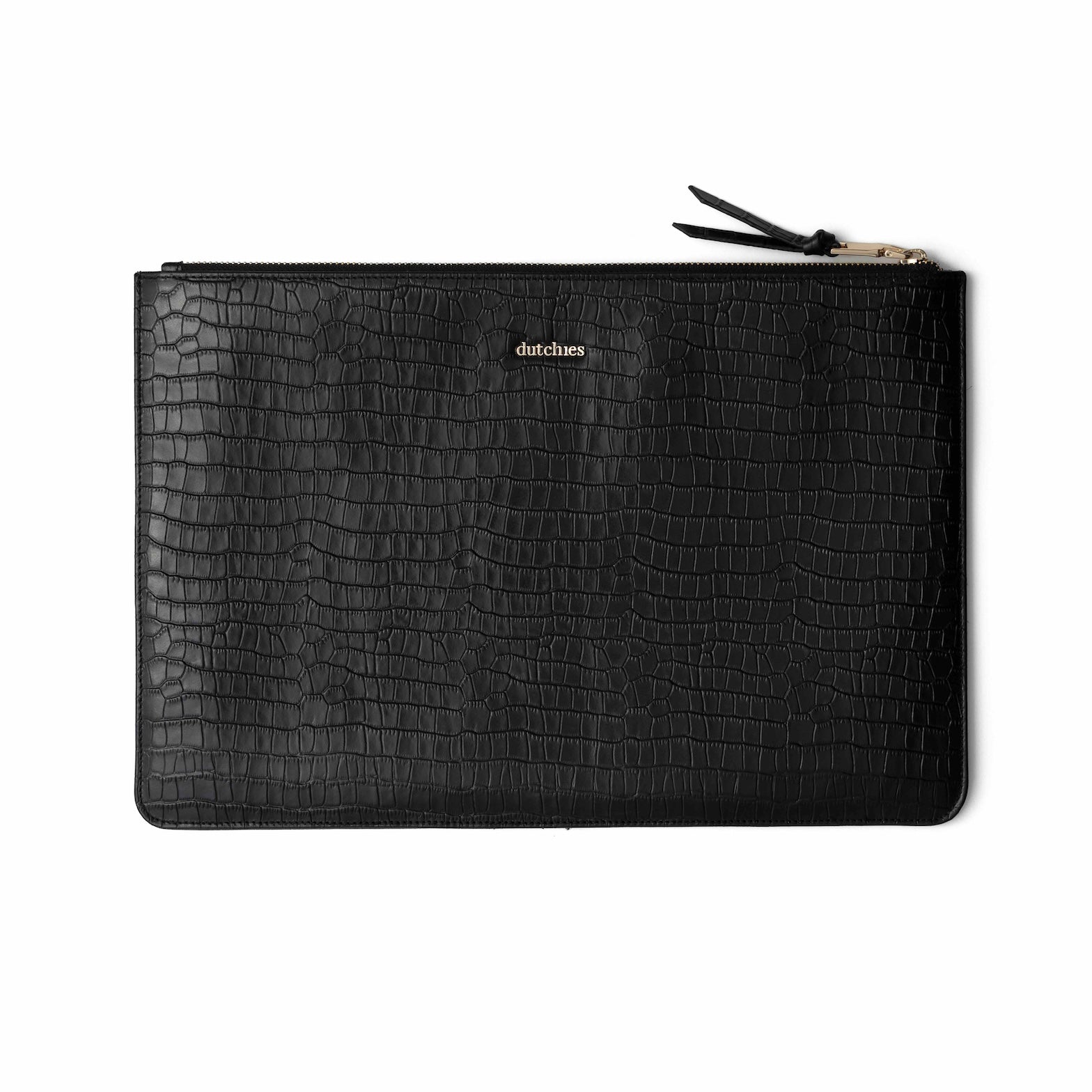 Noir Laptop Sleeve in black crocodile print, stylish and functional accessory for protecting your laptop.