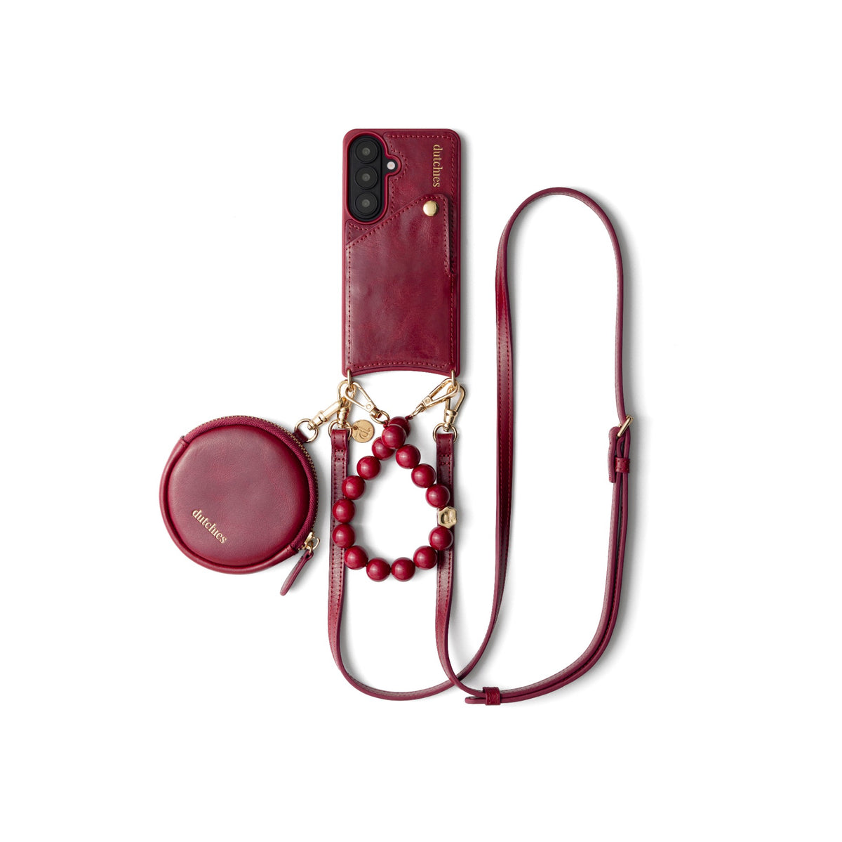 Luxury Set | Samsung | Raspberry Red - Leather phone case with cardholder, strap and pouch in raspberry red.