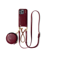 Luxury set | iPhone | Burgundy: Stylish phone case with cardholder, phone strap, and charm in rich burgundy color.
