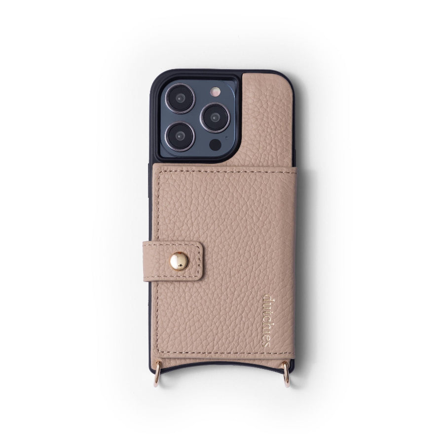 iPhone Magsafe Hülle | Beige, präsentiert mit stilvollem Lederfinish und Kartenfächern.