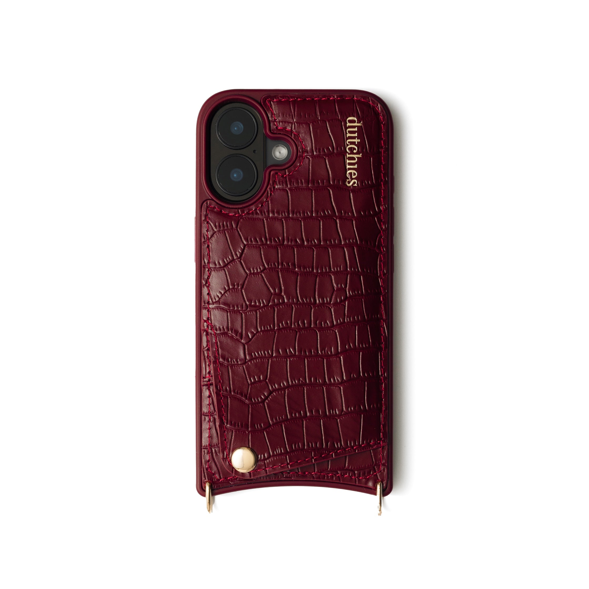 iPhone Case | Burgundy with cardholder, handcrafted leather, and phone strap attachment.