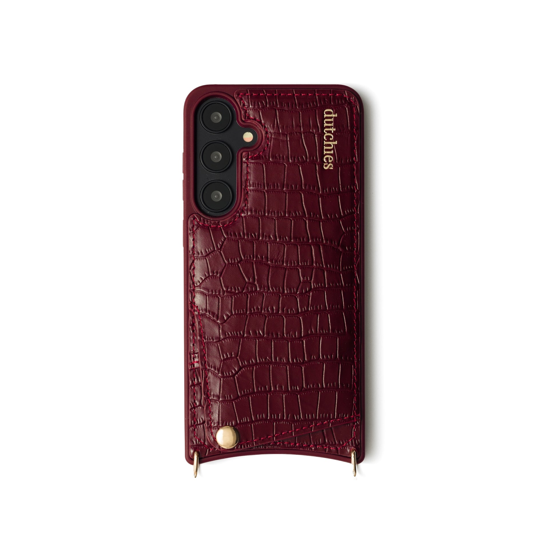 Samsung Case | Burgundy with cardholder and phone strap compatibility, handcrafted from genuine leather.